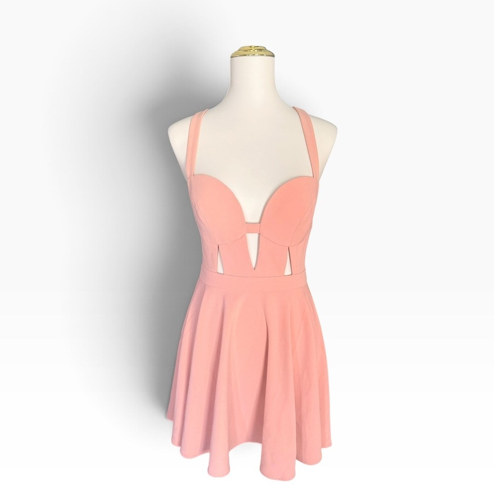 Naven Retro Exclusive Cutout Dress M Peach Pink Coral Sweetheart Cross Back Mini